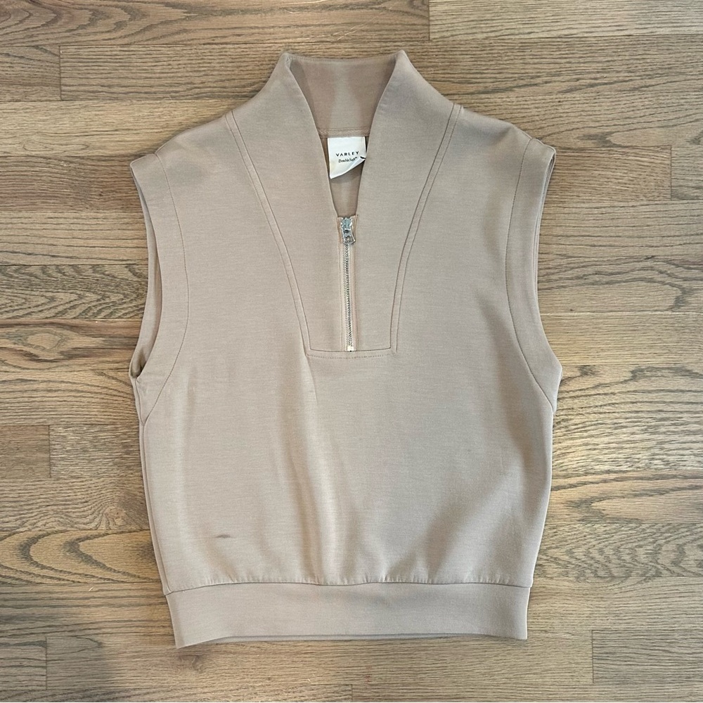 Varley Double Soft Loretta Taupe Sleeveless Half Zip Sweatshirt Vest
